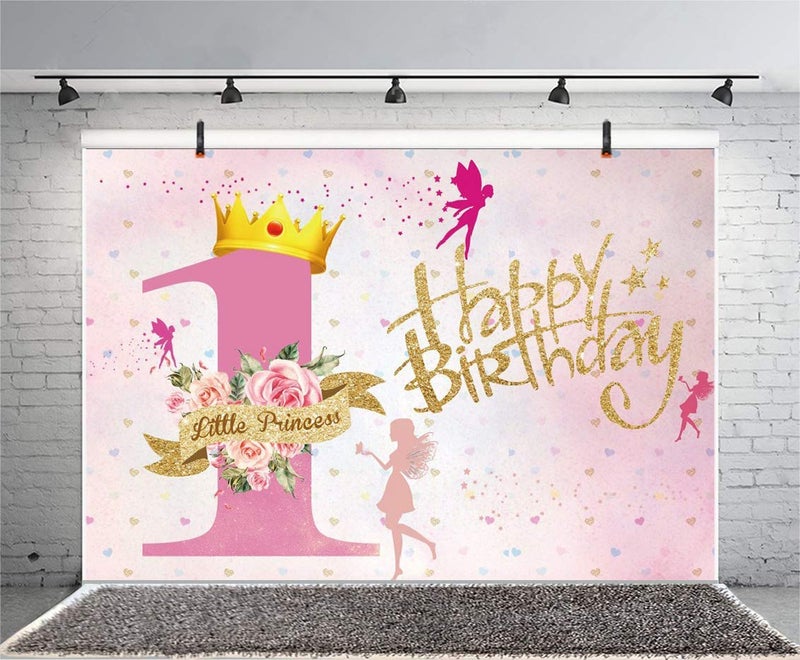 LFEEY 5x3ft 1st Birthday Backdrops for Photography Girl Sweet Pink Little Princess First Birthday Photography Backdrops Kids Baby Happy Birthday Party Cake Smash Banner Background Photo Booth Props - Image 5